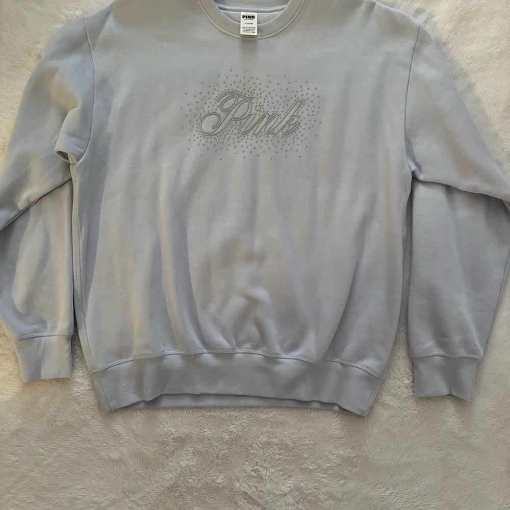 NWOT PINK Victoria's Secret Light Blue Bling Sweatshirt